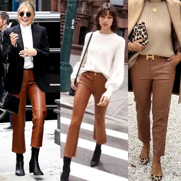 Camila Coelho Alyssa Leather Button Crop Pant Camel Sz XS NWT Retail $358 - Picture 1 of 8
